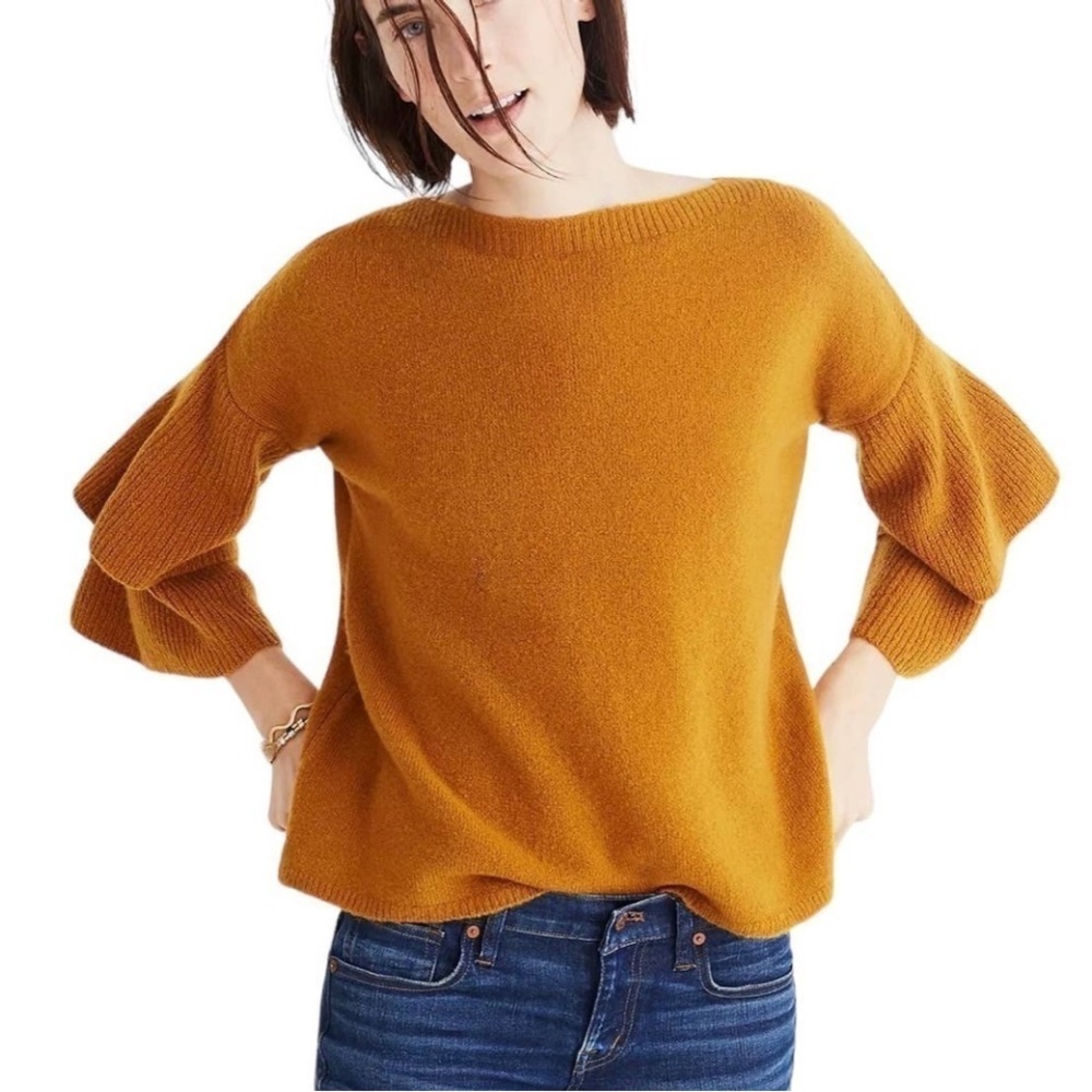 Madewell Tier-Sleeve Pullover Sweater in Coziest Yarn M Preppy Boho